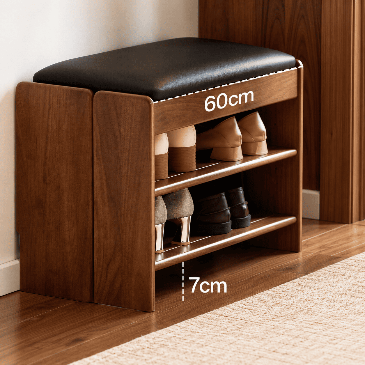 Arvada Natural Solid Walnut Shoe Bench