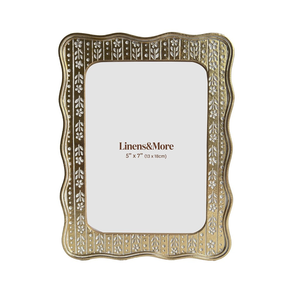 Aura antique gold photo frame with floral embossed border for 5 x 7 inch photos