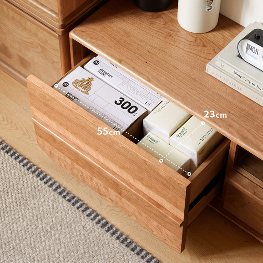 Aurin Natural Solid Cherry Floor Standing Entertainment Unit with LED Light