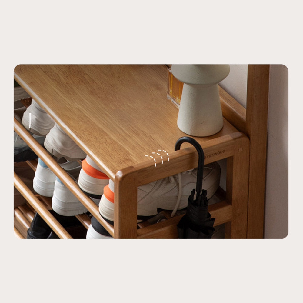 Avola Natural Solid Rubber Wood Shoe Rack with Hooks