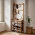 Avola Natural Solid Rubber Wood Shoe Rack with Hooks