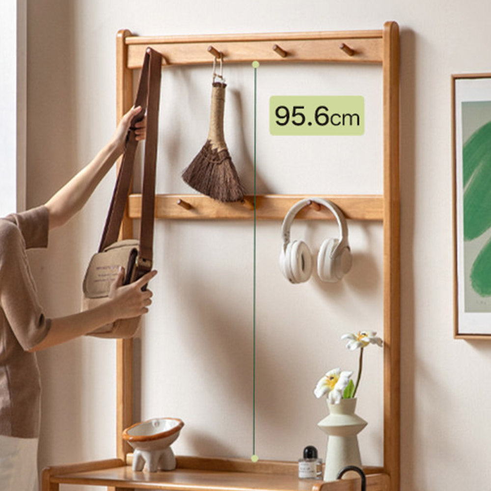 Avola Natural Solid Rubber Wood Shoe Rack with Hooks