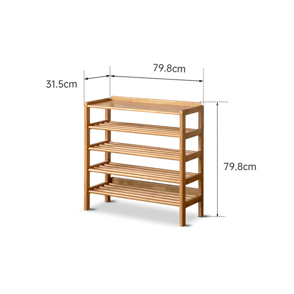 Avola Natural Solid Rubber Wood Shoe Rack with Hooks