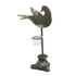 Bird tea light candle holder with rustic green patina finish and glass candle cup