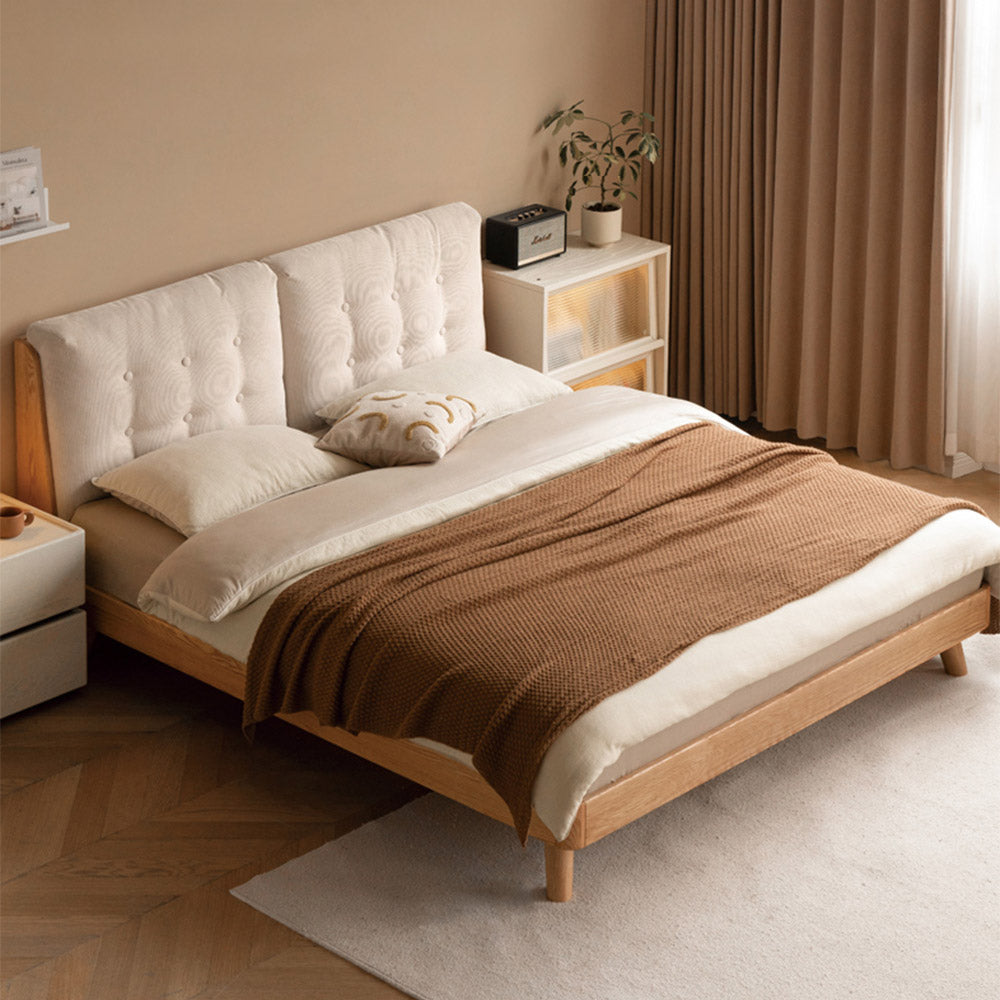 Bliecos Natural Solid Oak Cushion Back Bed Frame