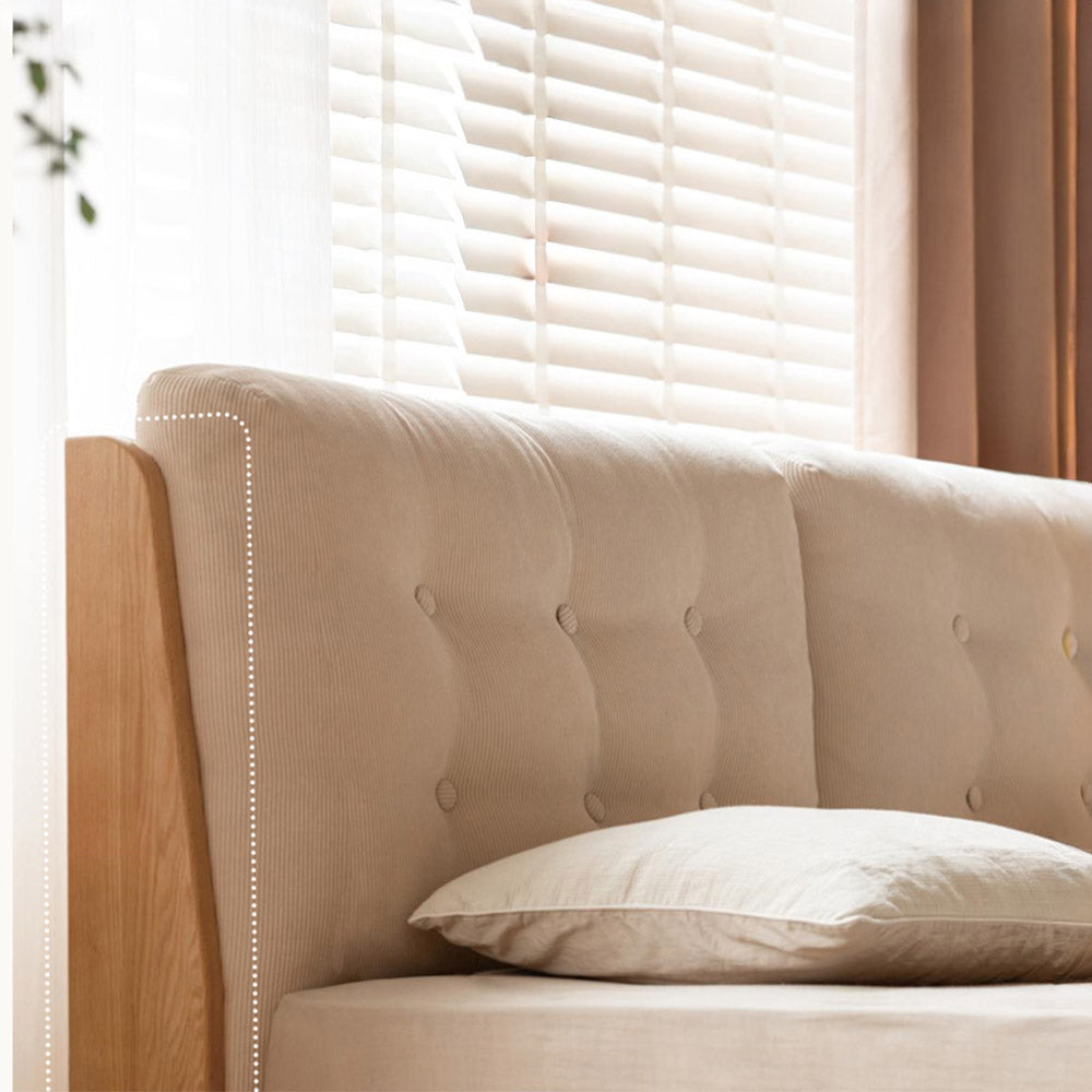 Bliecos Natural Solid Oak Cushion Back Bed Frame