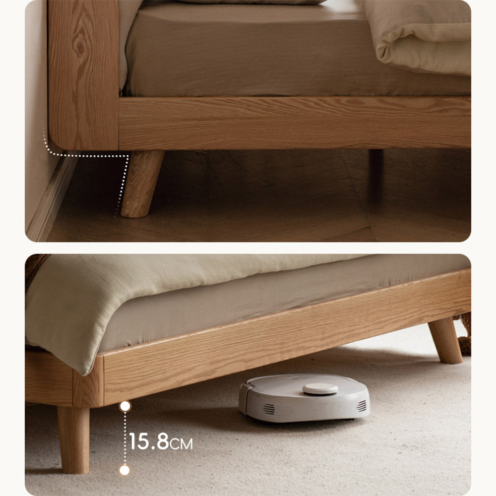 Bliecos Natural Solid Oak Cushion Back Bed Frame