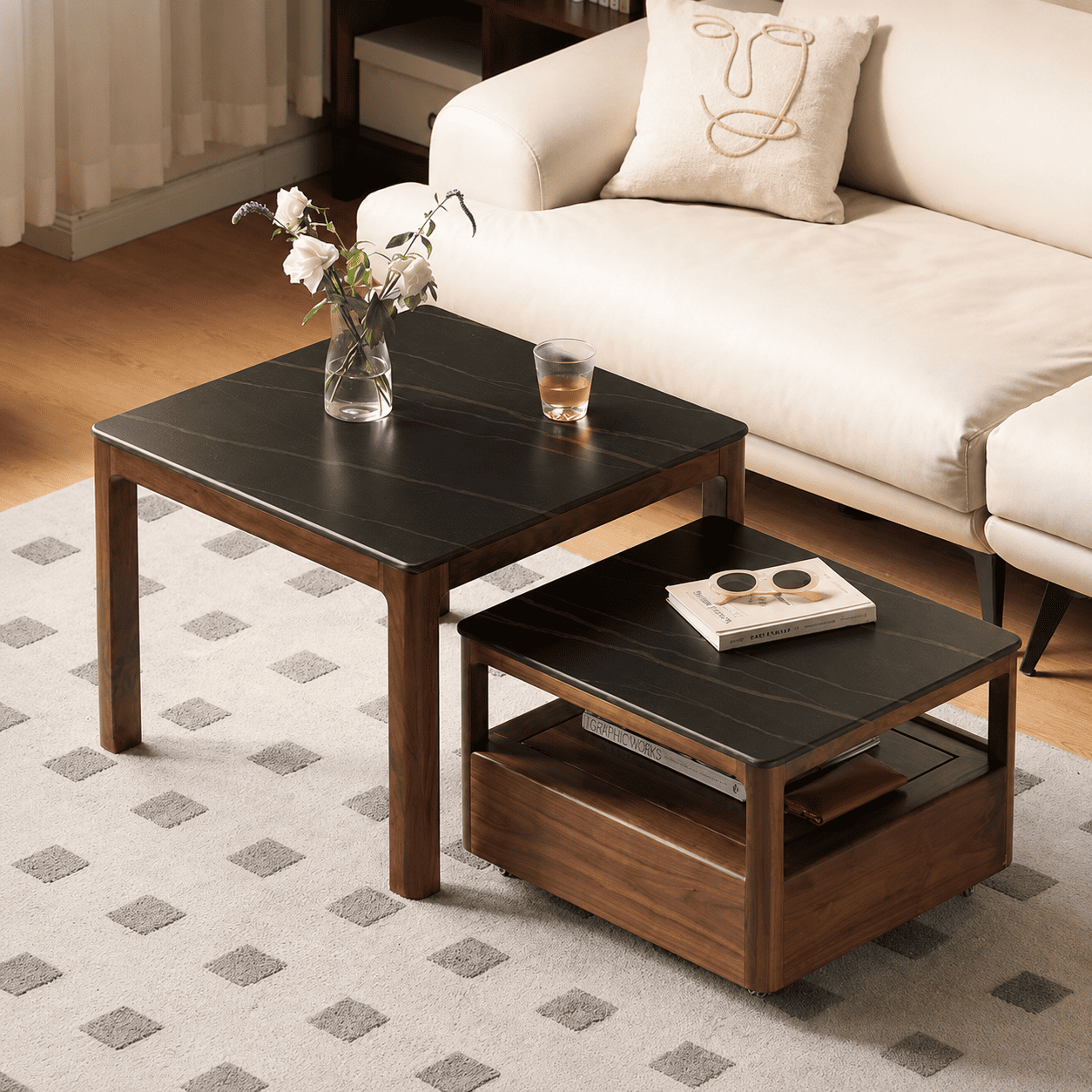 Boise Natural Solid Walnut Coffee Table Set with Ceramic Top