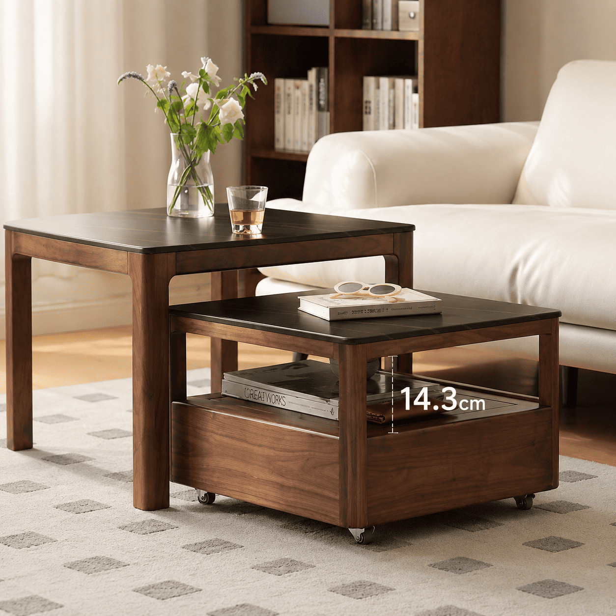 Boise Natural Solid Walnut Coffee Table Set with Ceramic Top