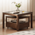 Boise walnut coffee table with black ceramic top and wheeled lower storage unit