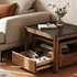 Close-up of Boise coffee table drawer with solid wood runners and storage space