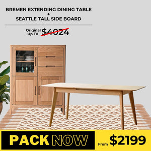 Bremen Solid Oak Extending Dining Table and Seattle Tall Sideboard Package - Oak Furniture Store