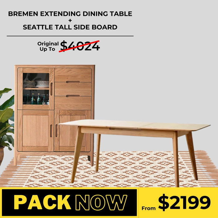 Bremen Solid Oak Extending Dining Table and Seattle Tall Sideboard Package