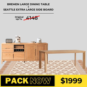 Bremen Solid Oak Large Dining Table and Seattle Extra Large Sideboard Package - Oak Furniture Store