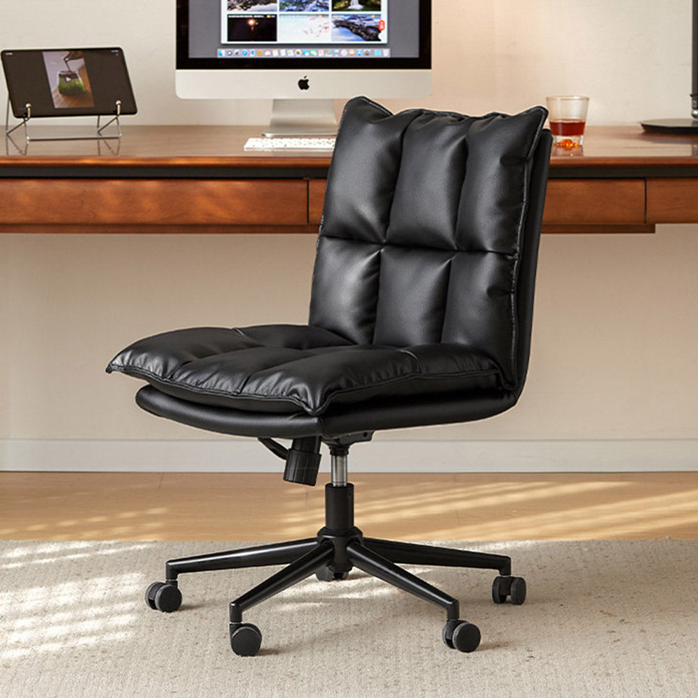 Brescia study office chair in black synthetic leather with armless design and swivel base