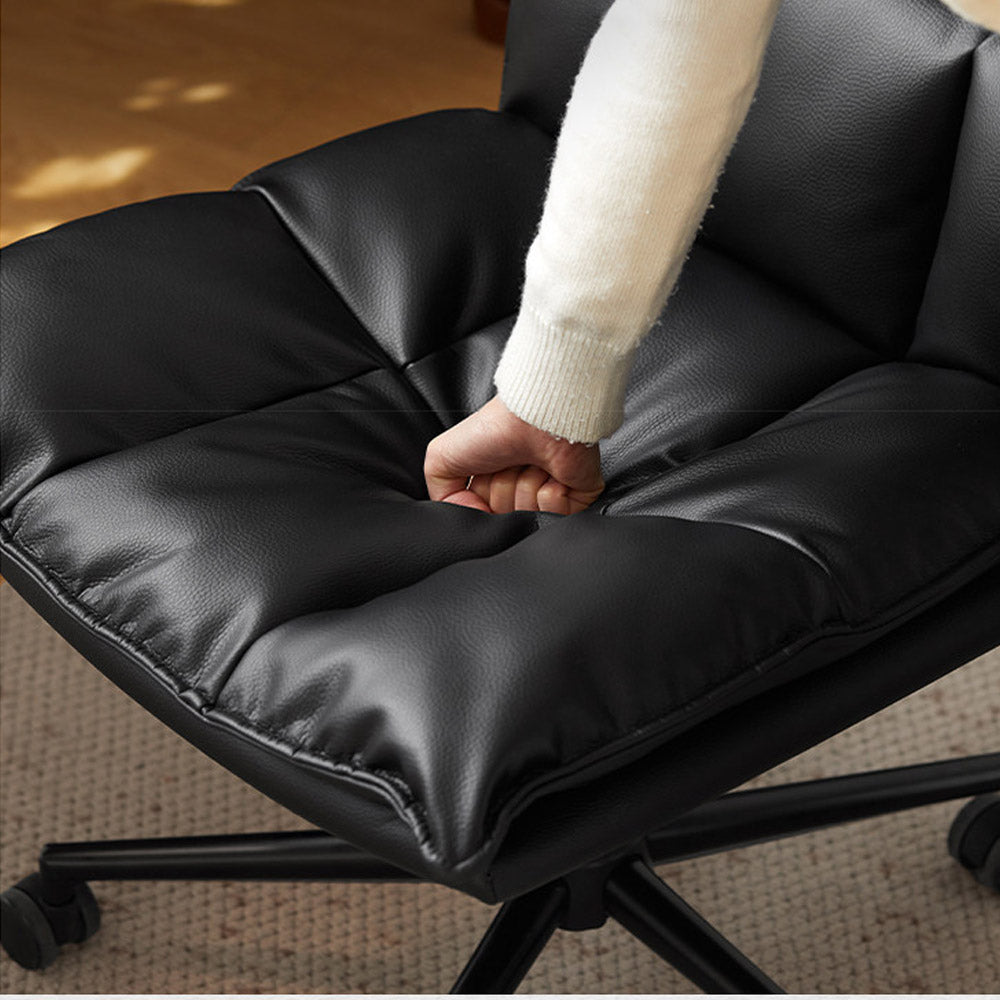 Brescia study office chair in black synthetic leather with armless design and swivel base