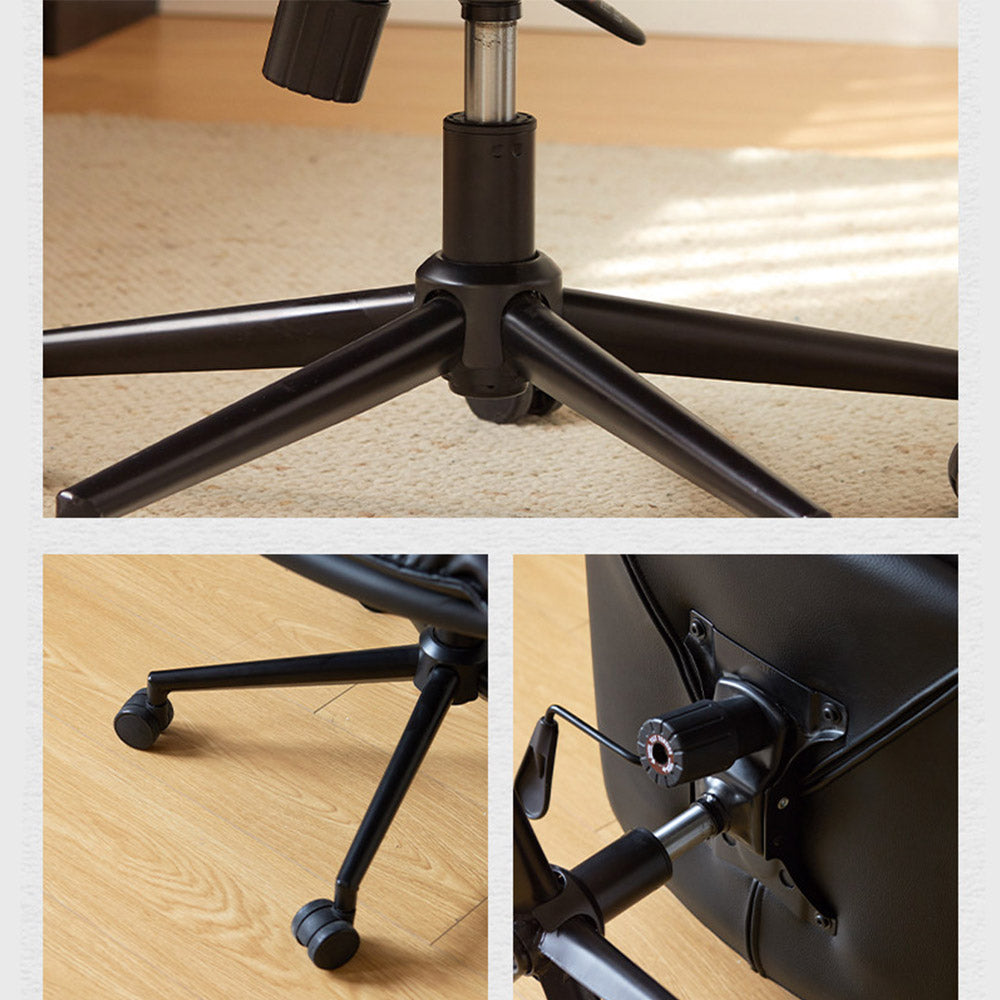 Brescia study office chair in black synthetic leather with armless design and swivel base