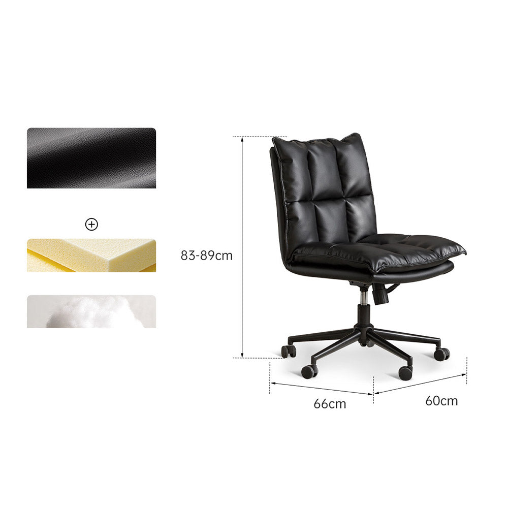 Brescia study office chair in black synthetic leather with armless design and swivel base