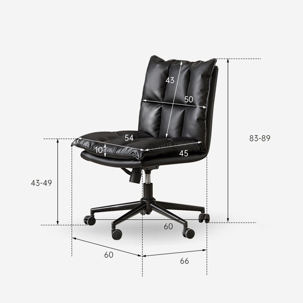Brescia study office chair in black synthetic leather with armless design and swivel base