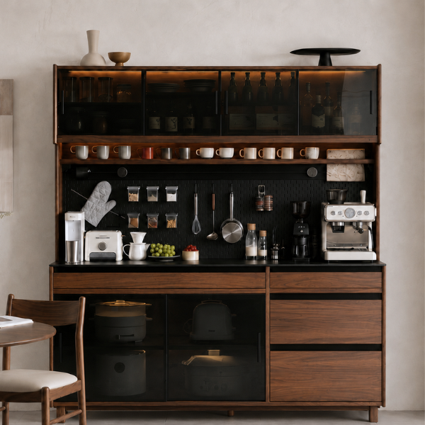 Newry Natural Solid Walnut Sideboard with Hutch Dresser