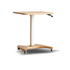 Cary natural solid oak movable small desk on wheels with white adjustable column on white background