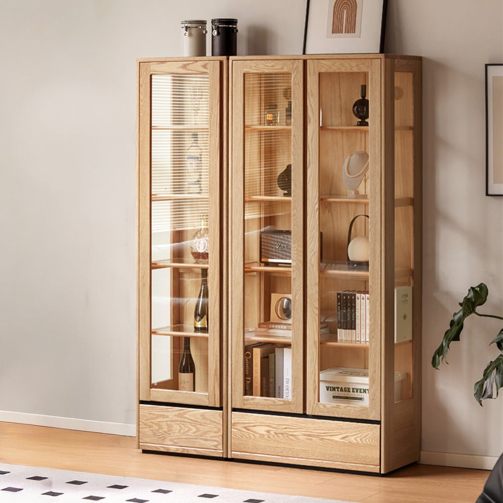 Cetina Natural Solid Ash Display Cabinet with LED Light | Oak Furniture Store