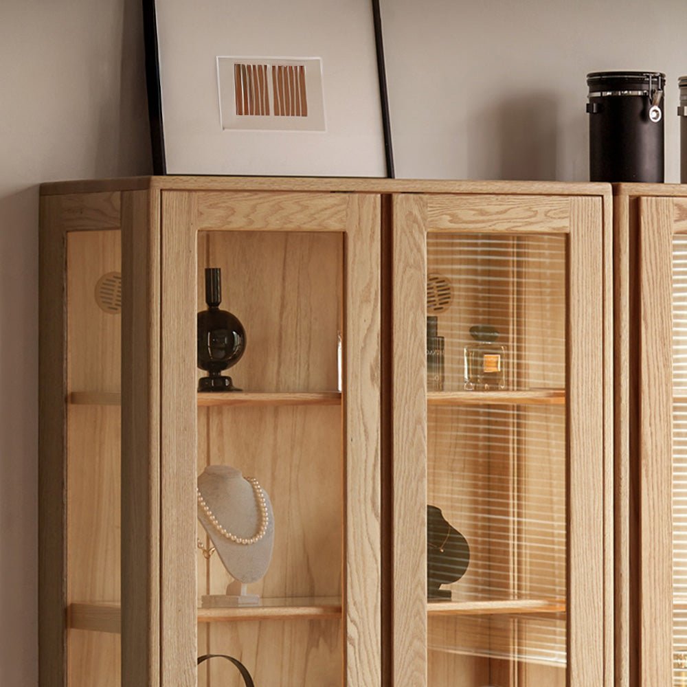 Cetina Natural Solid Ash Display Cabinet with LED Light | Oak Furniture Store