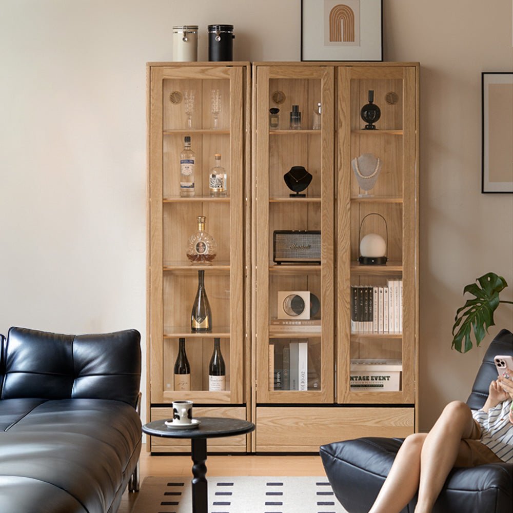 Cetina Natural Solid Ash Display Cabinet with LED Light | Oak Furniture Store