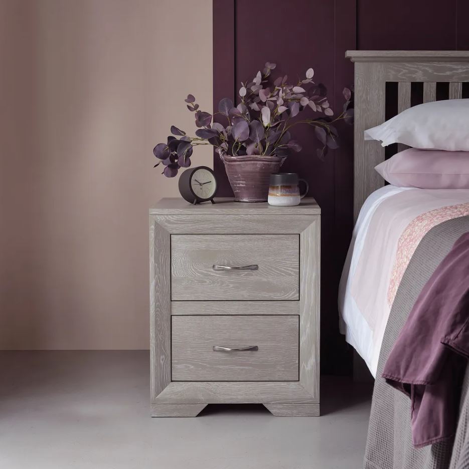 Chamfer Natural Solid Oak Bedside Table Grey Wash - Clearance - Oak Furniture Store