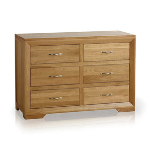 Chamfer Natural Solid Oak Chest of 6 Drawers - Oak Furniture Store