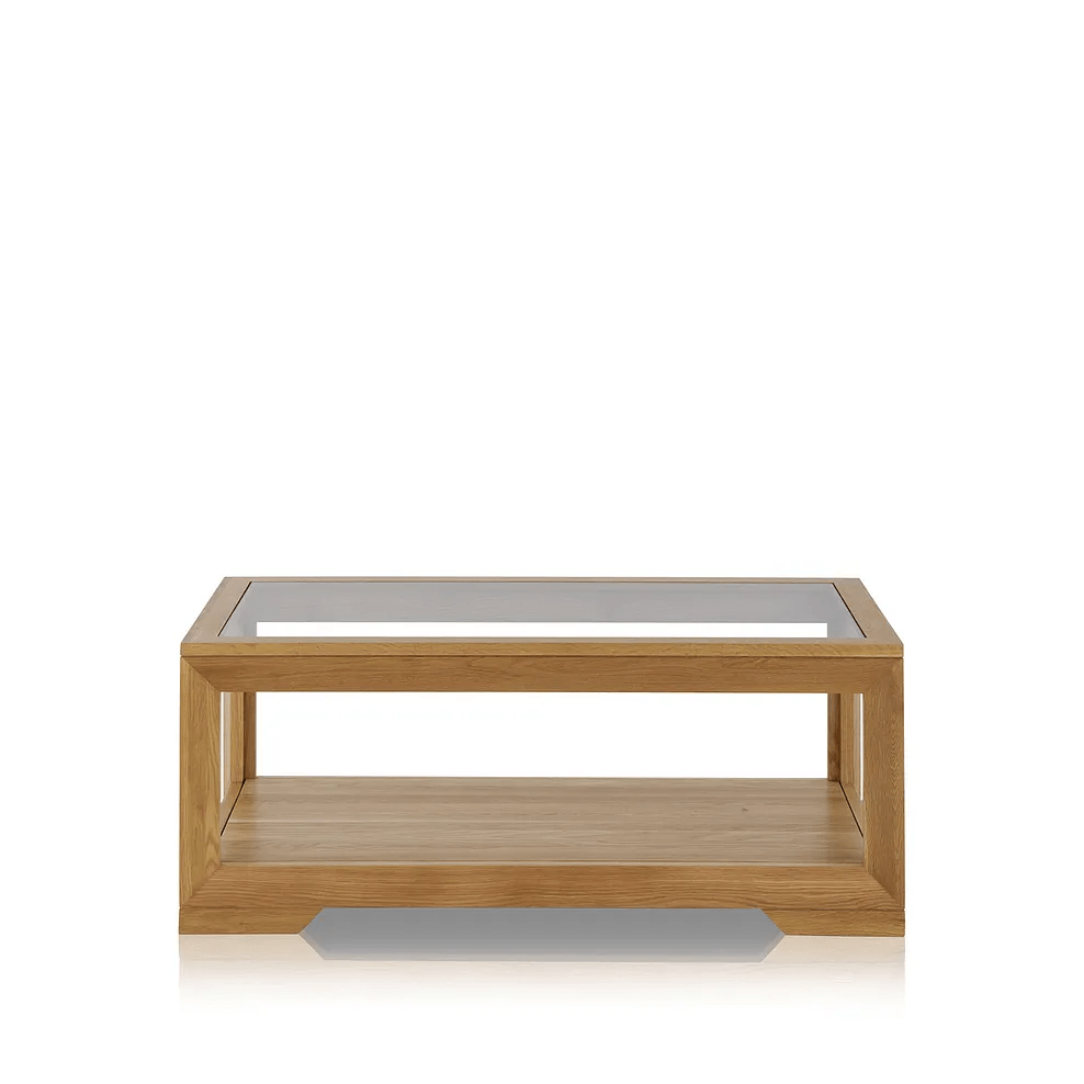 Chamfer Natural Solid Oak Glass Topped Coffee Table | glass coffee table deliver to NZ national-wide | Oak Furniture Store