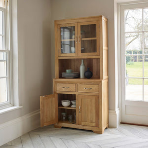 Chamfer Natural Solid Oak Small Sideboard With Hutch Dresser - Oak Furniture Store