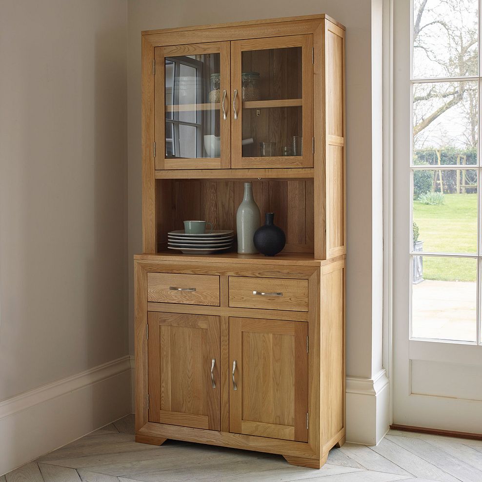 Chamfer Natural Solid Oak Small Sideboard With Hutch Dresser - Oak Furniture Store