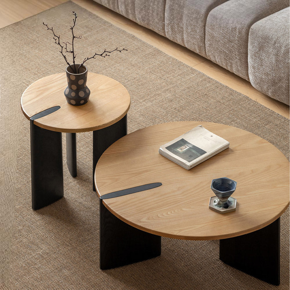 Charcoal solid ash round nesting coffee table set with two-tone design