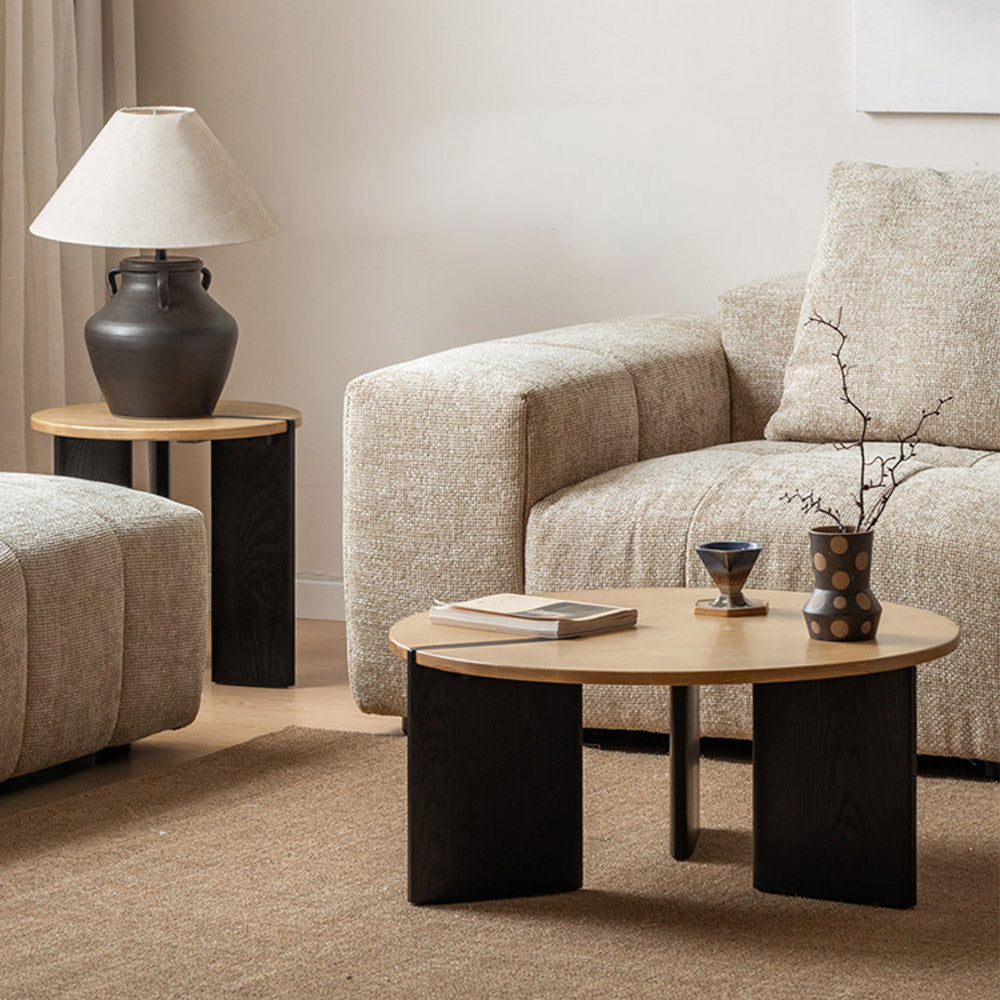 Charcoal solid ash round nesting coffee table set with two-tone design
