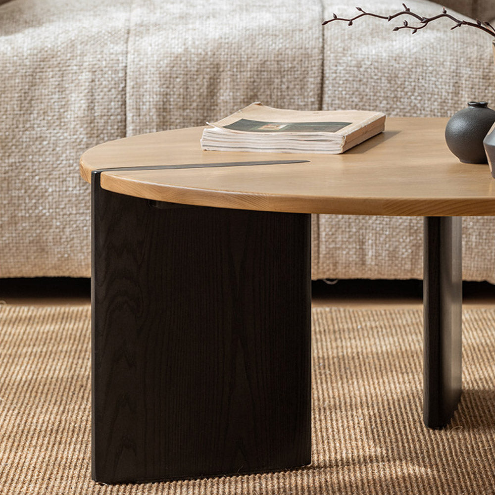 Charcoal solid ash round nesting coffee table set with two-tone design