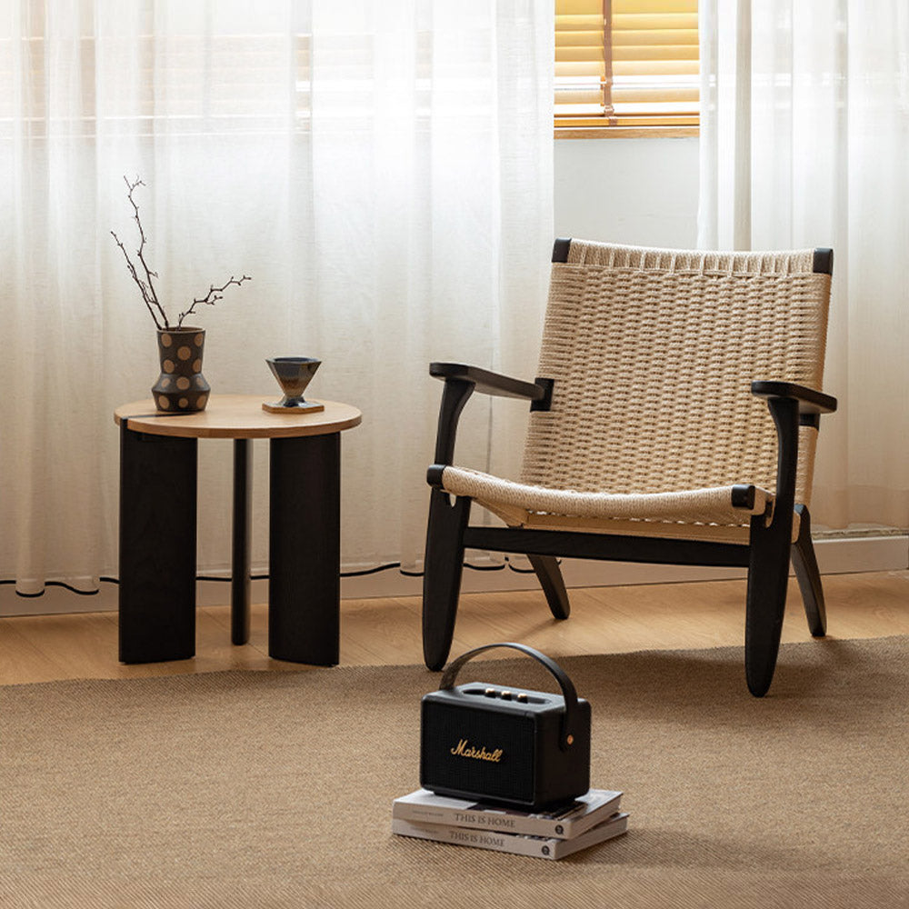 Charcoal solid ash round nesting coffee table set with two-tone design