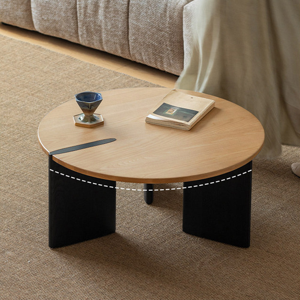 Charcoal solid ash round nesting coffee table set with two-tone design