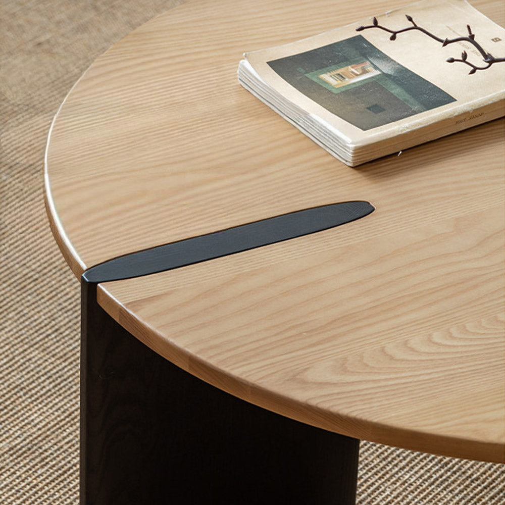 Charcoal solid ash round nesting coffee table set with two-tone design
