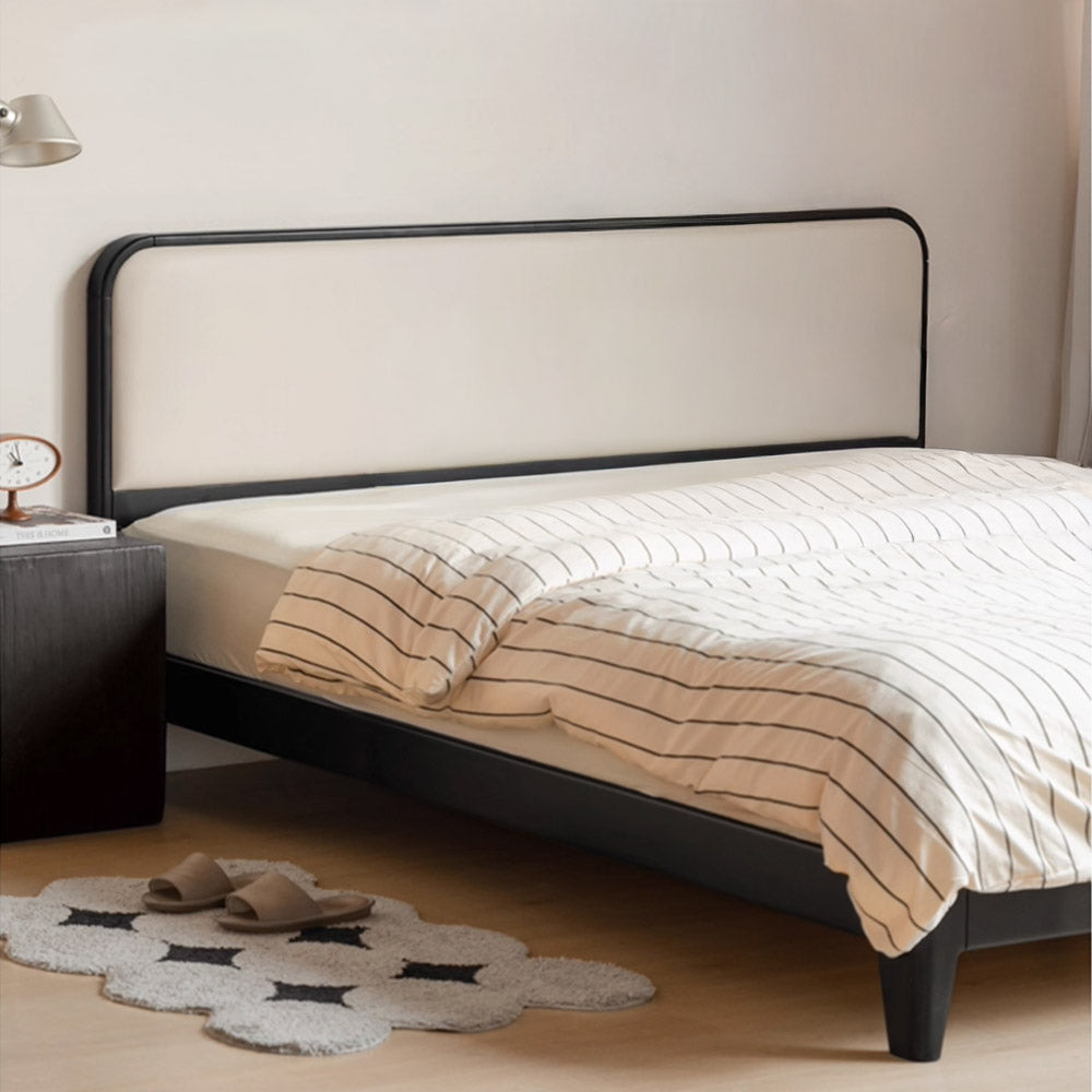 Charcoal Solid Rubber Wood Cushion Back Bed Frame