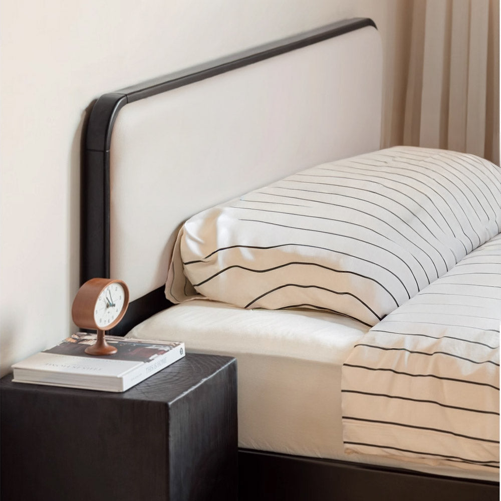 Charcoal Solid Rubber Wood Cushion Back Bed Frame