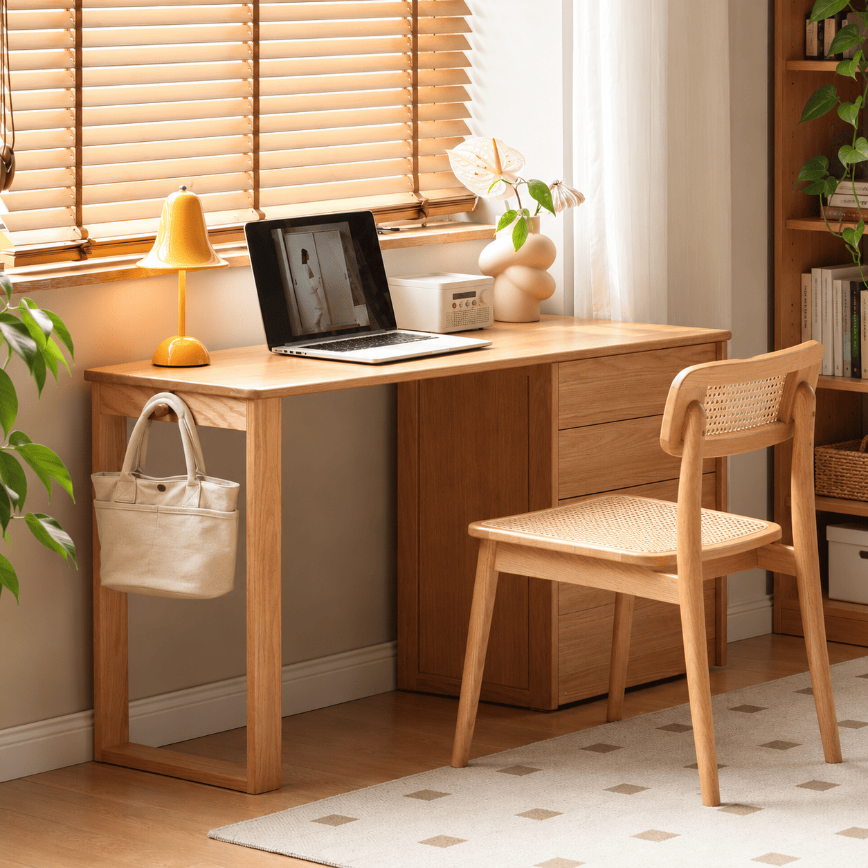 Clovis Natural Solid Oak Study Desk with Drawers