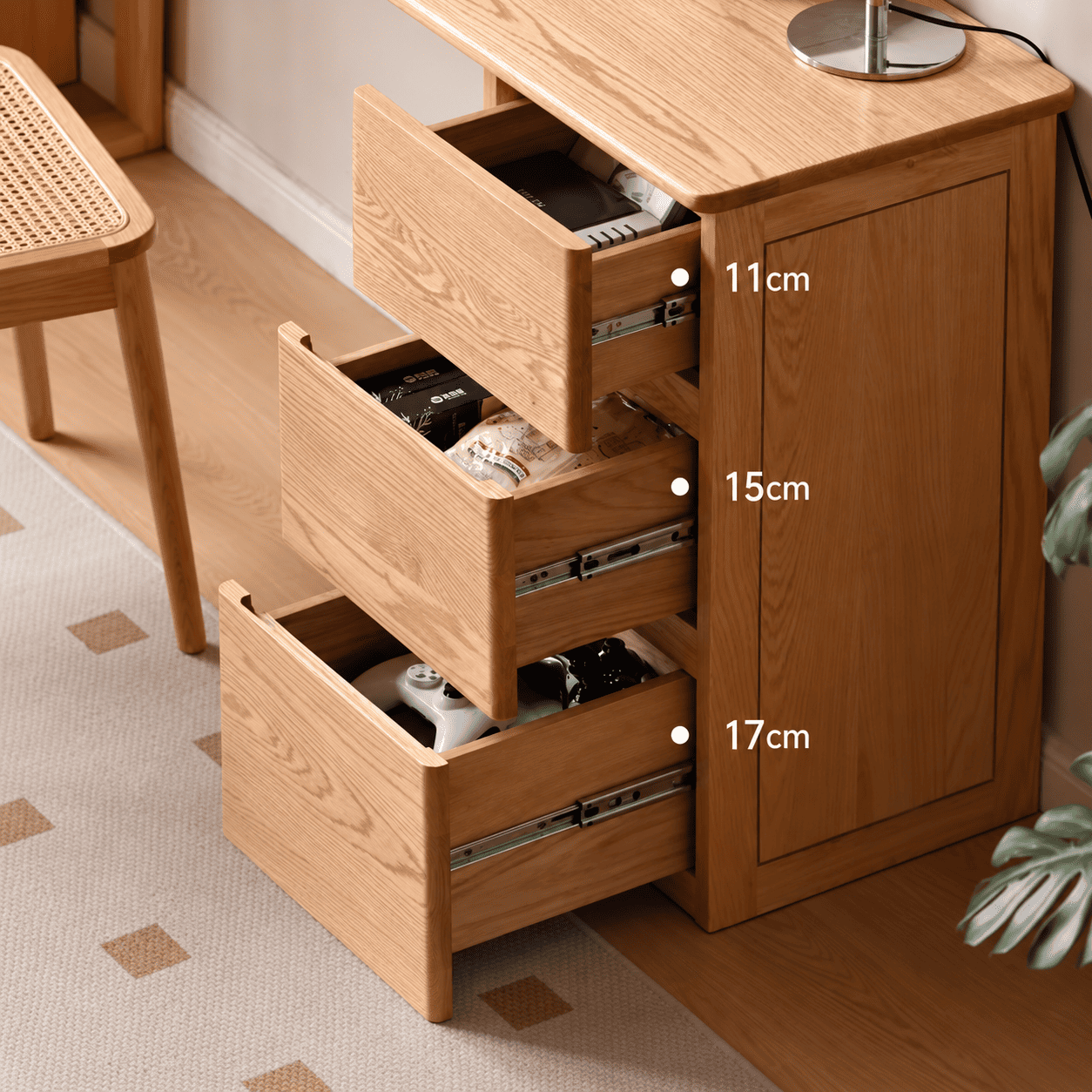 Clovis Natural Solid Oak Study Desk with Drawers