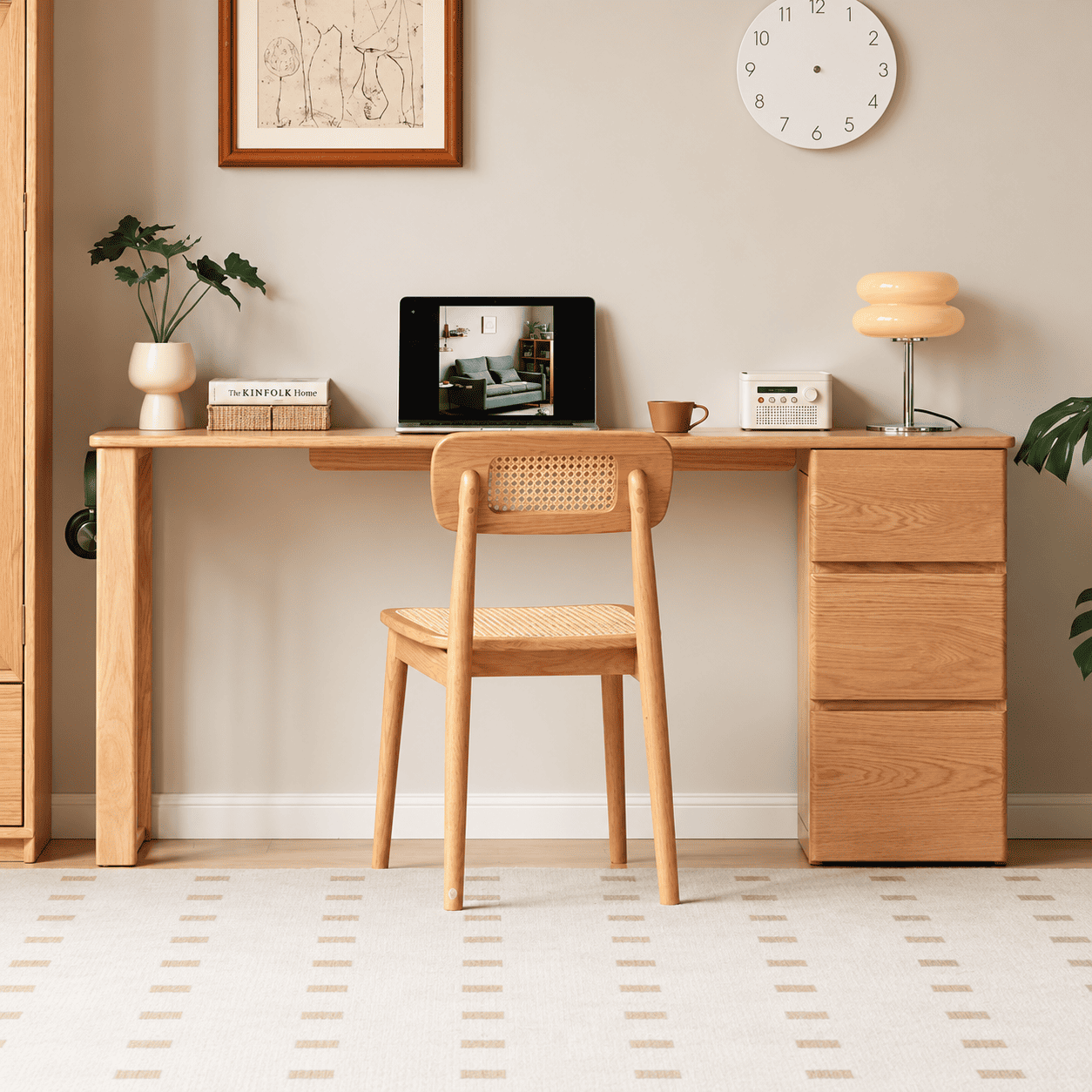 Clovis Natural Solid Oak Study Desk with Drawers
