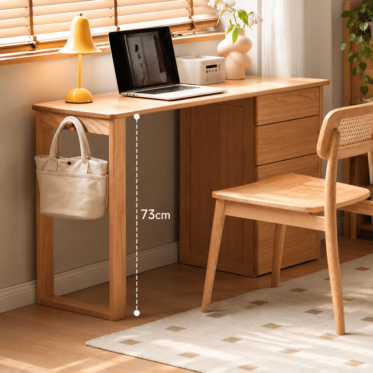 Clovis Natural Solid Oak Study Desk with Drawers