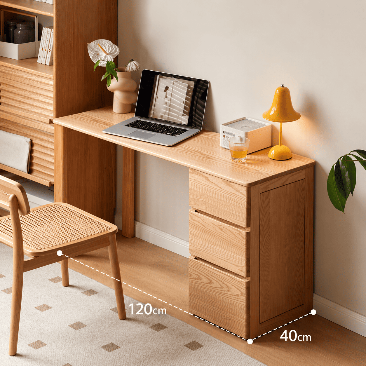 Clovis Natural Solid Oak Study Desk with Drawers