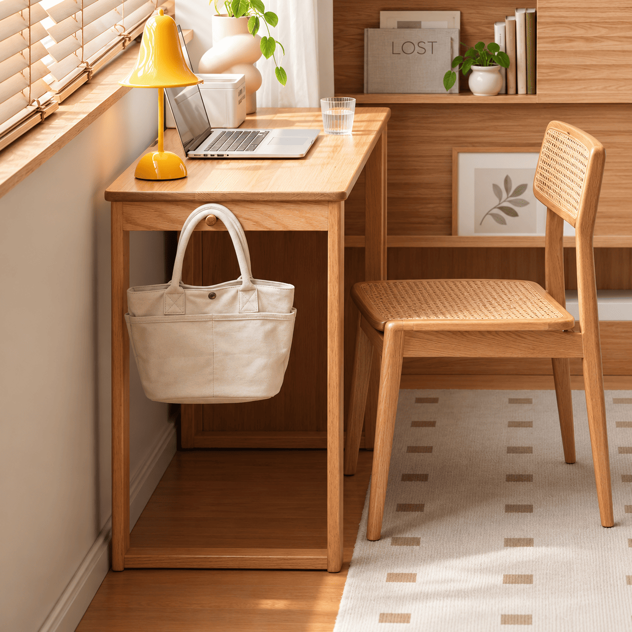 Clovis Natural Solid Oak Study Desk with Drawers