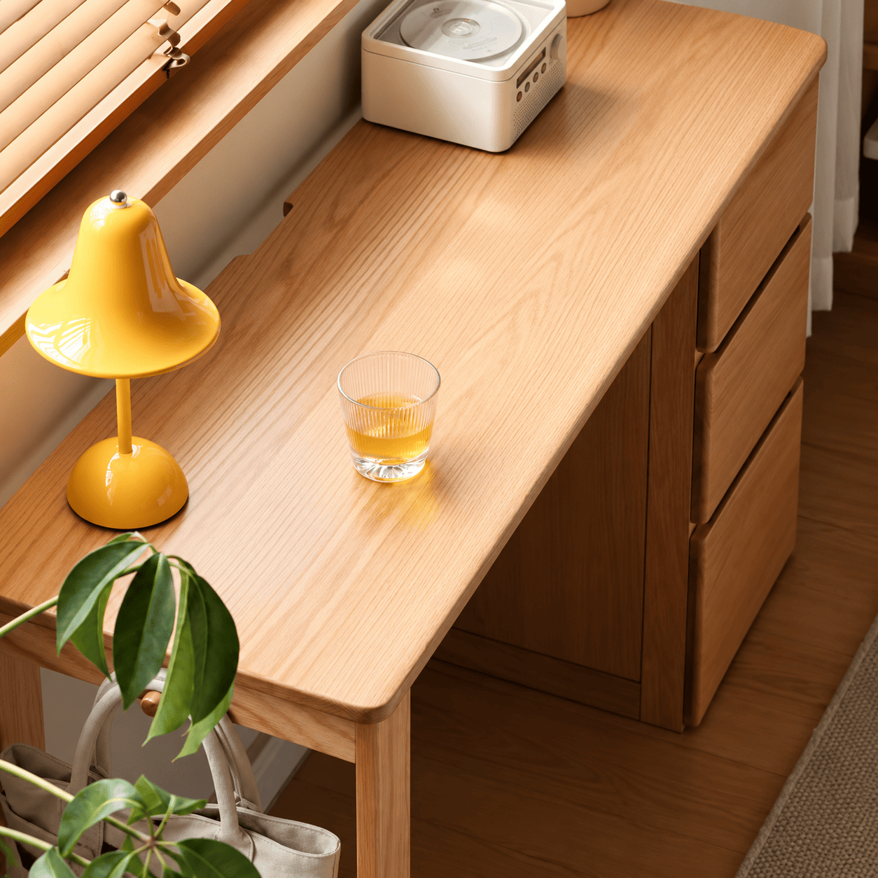 Clovis Natural Solid Oak Study Desk with Drawers
