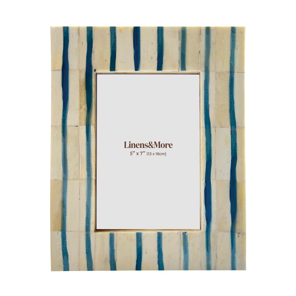 Coastal blue striped photo frame with natural textured finish for 5 x 7 inch photos