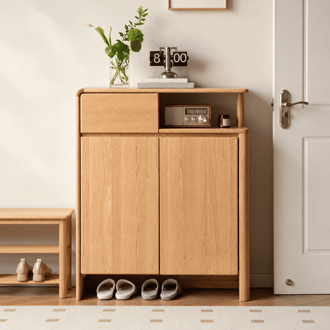 Conroe Natural Solid Oak Shoe Cabinet